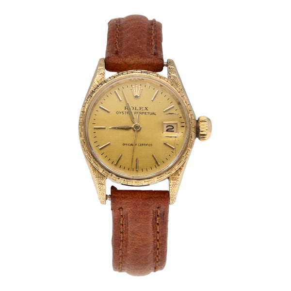 Reloj Rolex para dama modelo Oyster Perpetual caja oro amarillo 18 kilates.