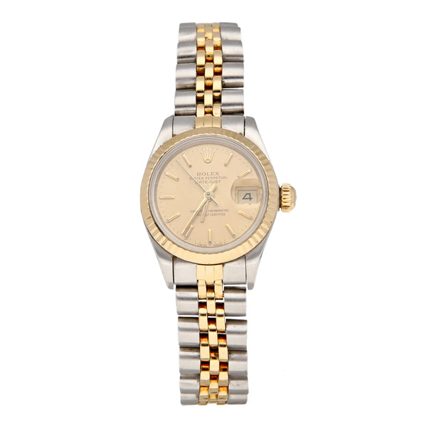 Reloj Rolex para dama modelo Oyster Perpetual DateJust vistas oro amarillo 18 kilates.