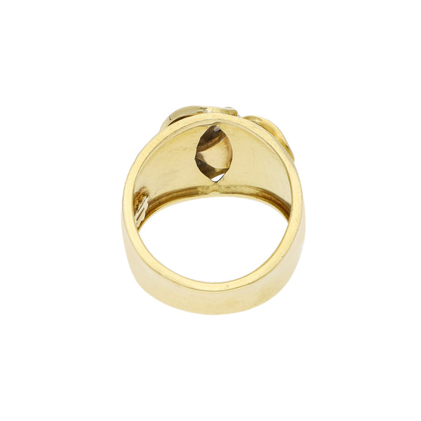 Anillo diseño especial con plata y circonias en oro amarillo 18 kilates.