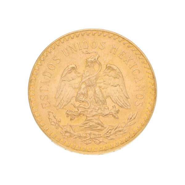 Moneda de cincuenta pesos en oro amarillo mexicano 21.6 kilates.