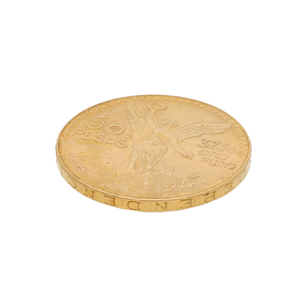 Moneda de cincuenta pesos en oro amarillo mexicano 21.6 kilates.