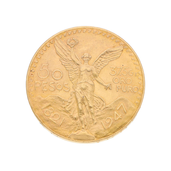 Moneda de cincuenta pesos en oro amarillo mexicano 21.6 kilates.