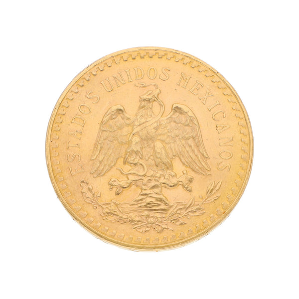 Moneda de cincuenta pesos en oro amarillo mexicano 21.6 kilates.