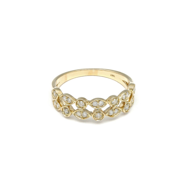 Anillo diseño especial con diamantes en oro amarillo 14 kilates.