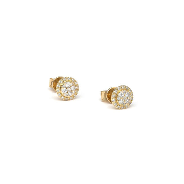 Aretes diseño especial con diamantes en oro amarillo 14 kilates.