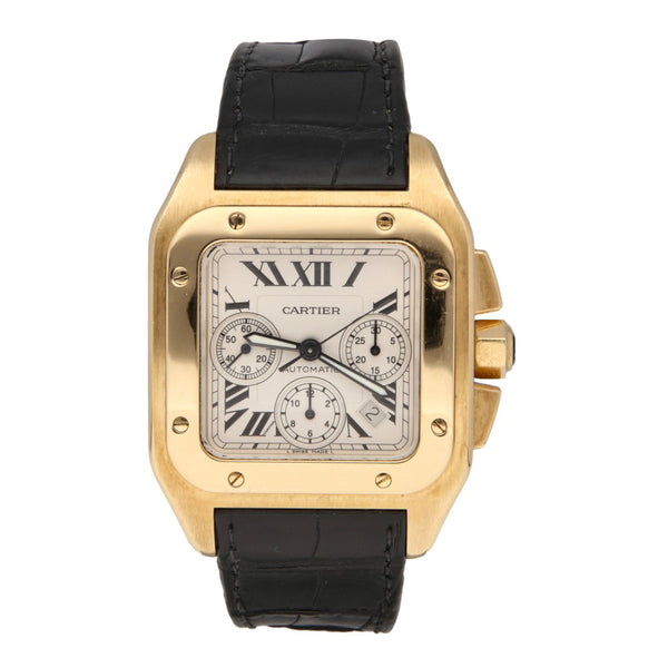 Reloj Cartier para caballero modelo Santos 100 caja y broche en oro amarillo 18 kilates.