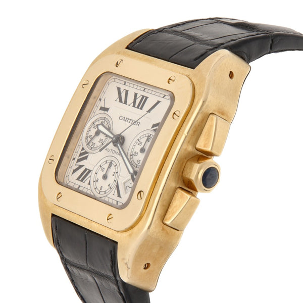 Reloj Cartier para caballero modelo Santos 100 caja y broche en oro amarillo 18 kilates.