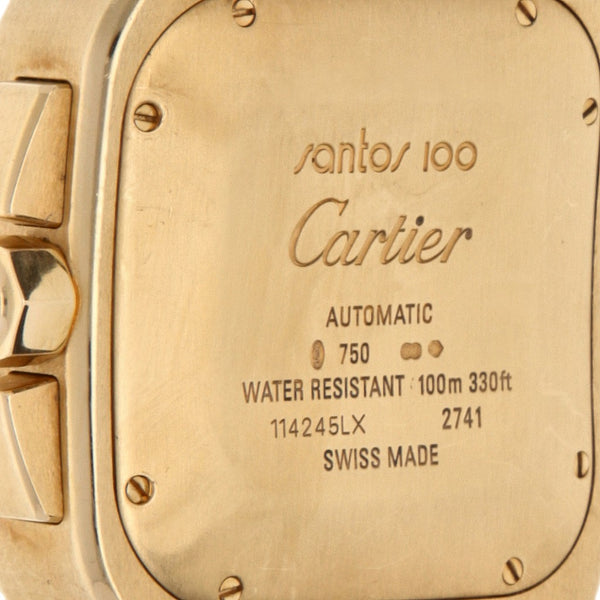 Reloj Cartier para caballero modelo Santos 100 caja y broche en oro amarillo 18 kilates.