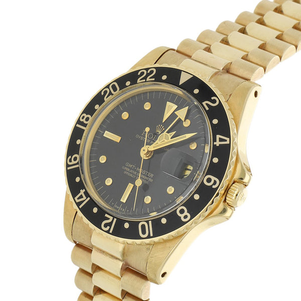 Reloj Rolex para caballero modelo Oyster Perpetual GMT Master en oro amarillo 18 kilates.