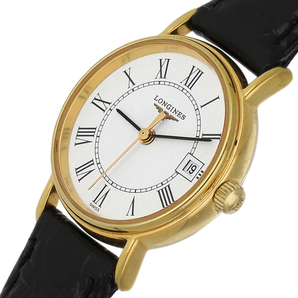 Reloj Longines para dama en acero inoxidable correa piel.