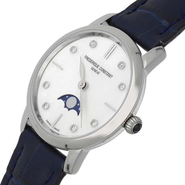 Reloj Frederique Constant para dama en acero inoxidable correa piel.