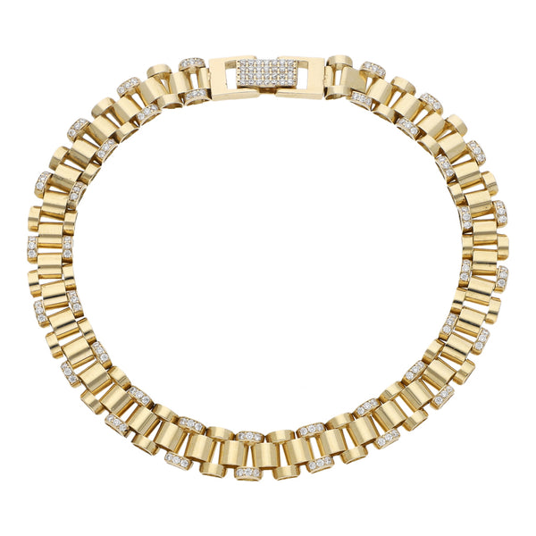 Pulsera eslabón articulado con sintéticos en oro amarillo 14 kilates.