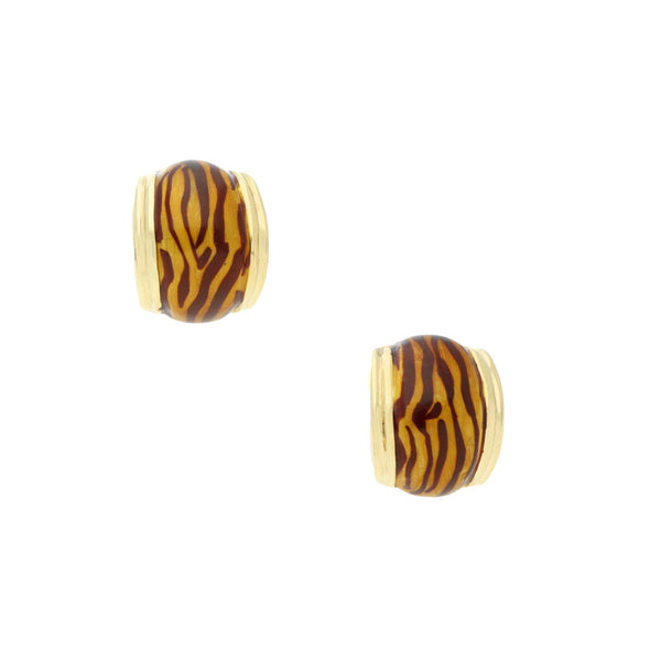 Aretes diseño especial con esmalte oro amarillo 14 kilates.