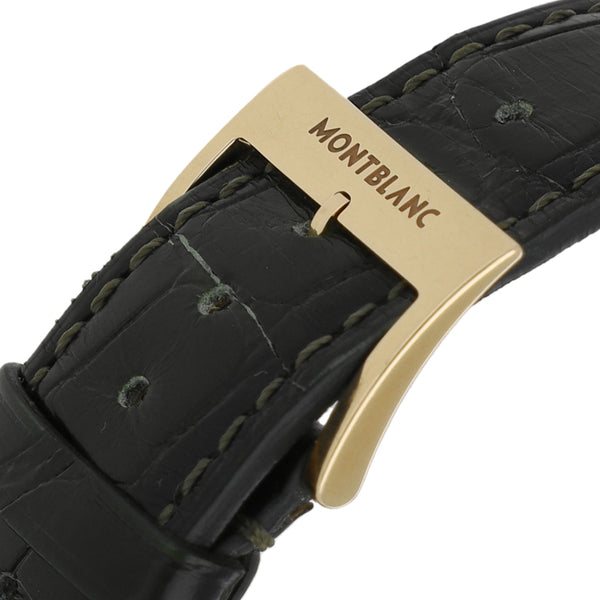 Reloj Montblanc para caballero modelo Heritage caja y broche en oro amarillo 18 kilates.