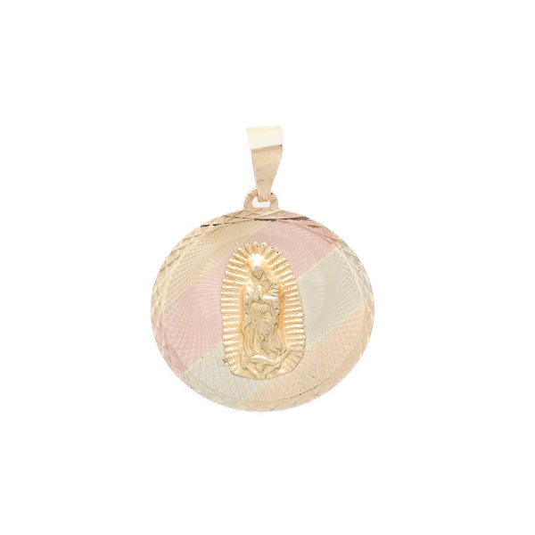 Medalla facetada motivo Virgen de Guadalupe en oro amarillo 14 kilaltes.