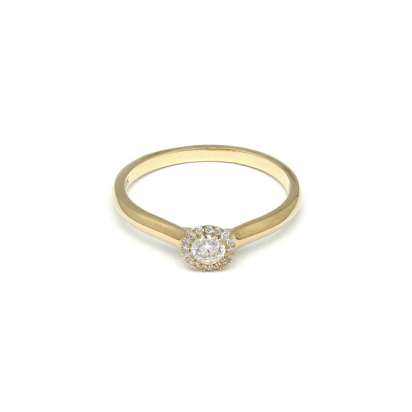 Anillo de compromiso con diamantes en oro amarillo 18 kilates.