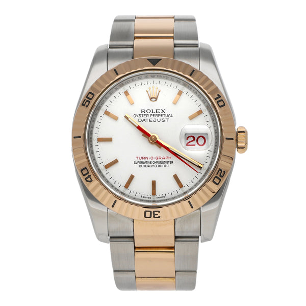 Reloj Rolex para caballero modelo Oyster Perpetual DateJust Turn-O-Graph vistas oro rosa 18 kilates.