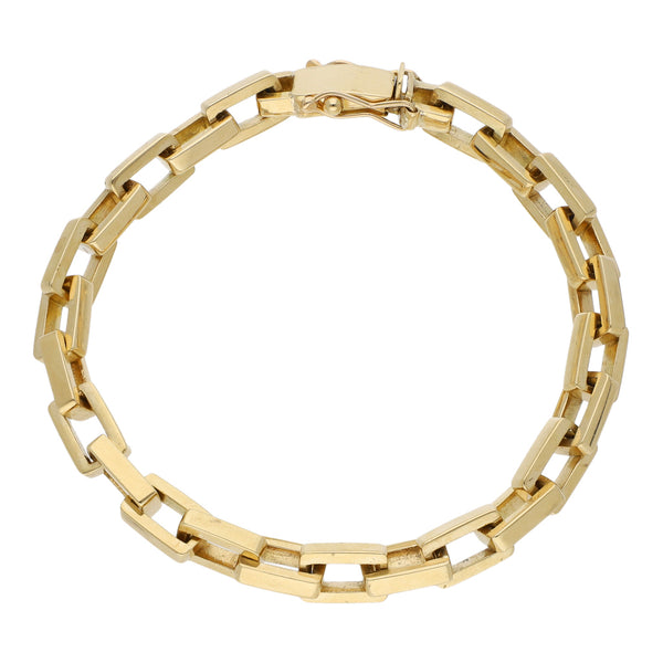 Pulsera eslabón cruzado en oro amarillo 18 kilates.