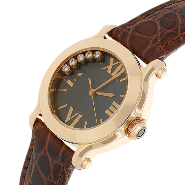 Reloj Chopard para dama modelo Happy Sport caja y broche en oro rosa 18 kilates.