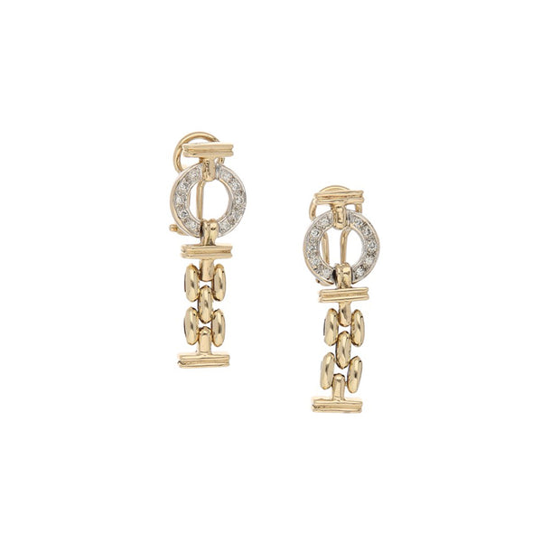 Aretes diseño especial con diamantes en oro amarillo 14 kilates.