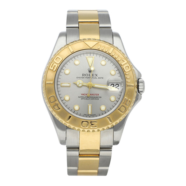 Reloj Rolex para dama/unisex modelo Oyster Perpetual Date Yacht Master vistas en oro amarillo 18 kilates.