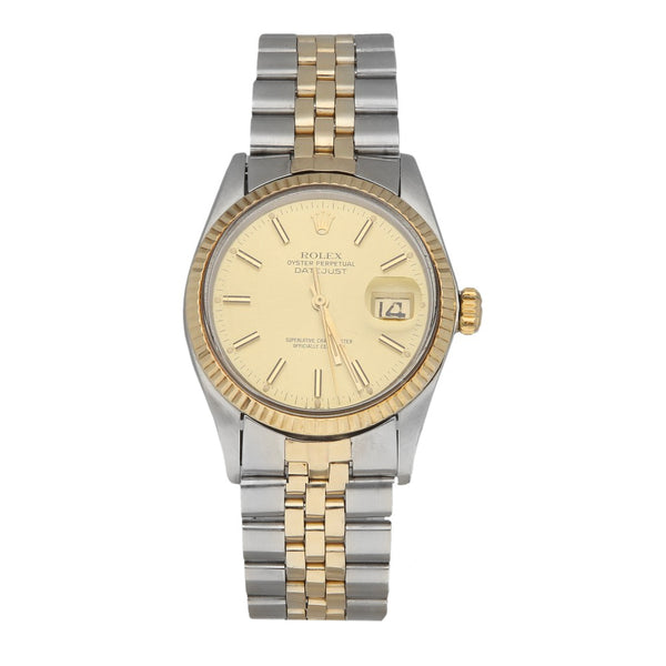 Reloj Rolex para caballero modelo Oyster Perpetual DateJust vistas en oro amarillo 14 kilates.