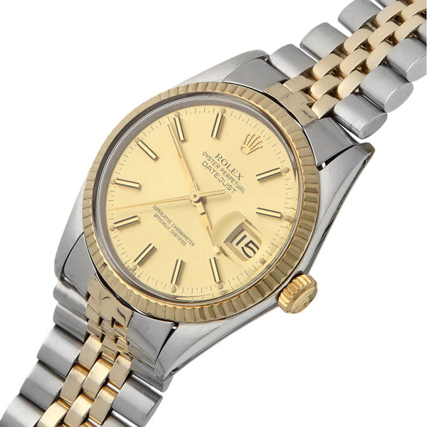 Reloj Rolex para caballero modelo Oyster Perpetual DateJust vistas en oro amarillo 14 kilates.