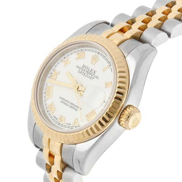 Reloj Rolex para dama modelo Oyster Perpetual DateJust vistas oro amarillo 18 kilates.