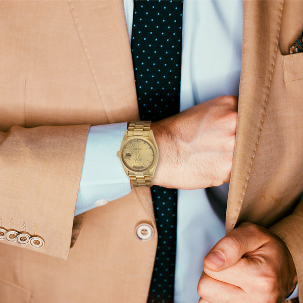 Reloj Rolex para caballero modelo Oyster Perpetual Day-Date en oro amarillo 18 kilates.