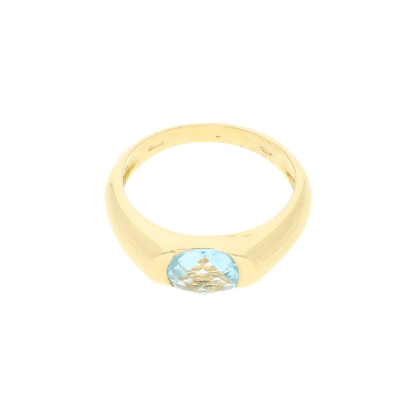 Anillo diseño especial con sintético en oro amarillo 18 kilates.