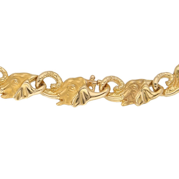 Pulsera eslabón articulado motivo elefantes firma Carrera y Carrera en oro amarillo 18 kilates.