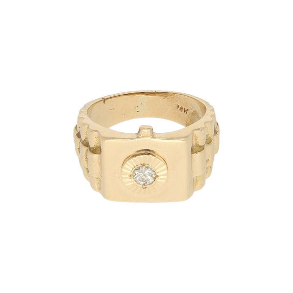 Anillo tipo sello con diamante en oro amarillo 14 kilates.