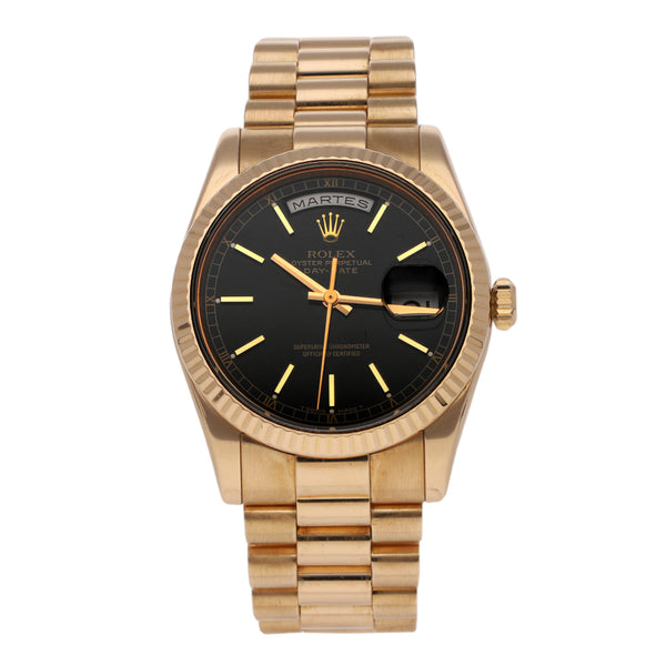 Reloj Rolex para caballero modelo Oyster Perpetual Day-Date en oro rosa 18 kilates.