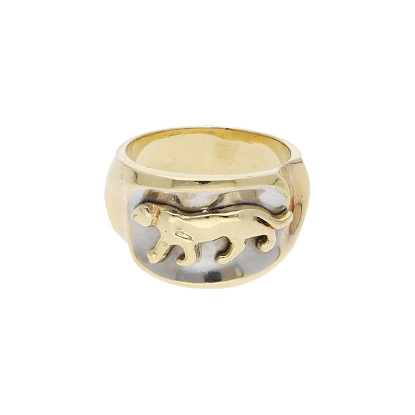 Anillo diseño especial motivo felino en oro amarillo 14 kilates.