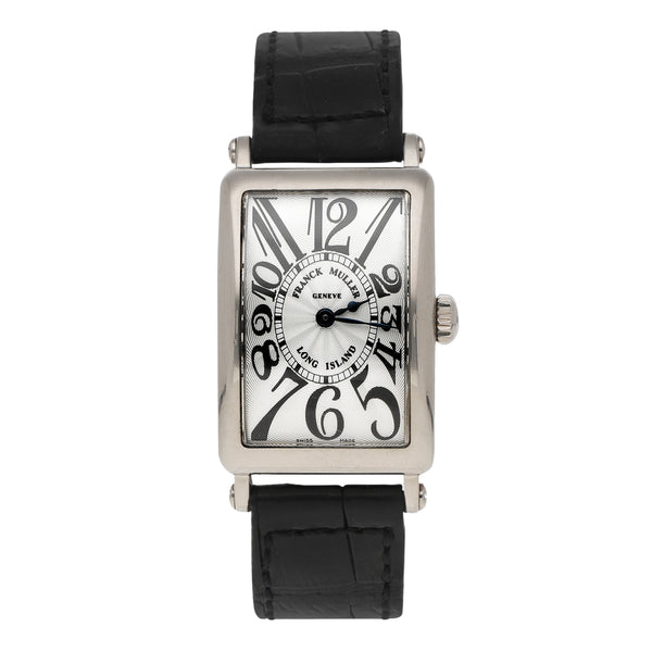 Reloj Franck Muller para dama modelo Long Island caja y broche en oro blanco 18 kilates.