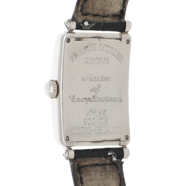 Reloj Franck Muller para dama modelo Long Island caja y broche en oro blanco 18 kilates.