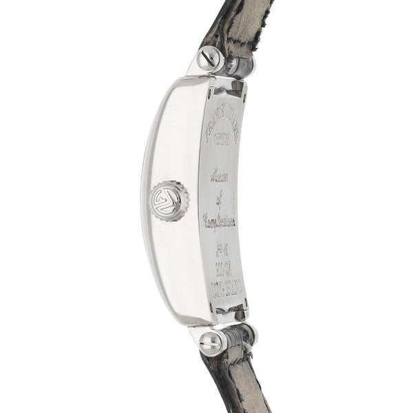 Reloj Franck Muller para dama modelo Long Island caja y broche en oro blanco 18 kilates.