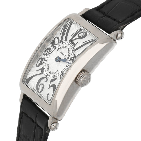 Reloj Franck Muller para dama modelo Long Island caja y broche en oro blanco 18 kilates.