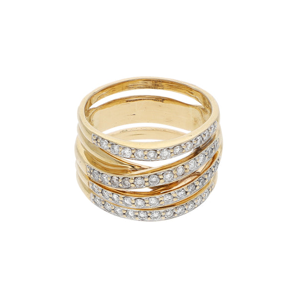 Anillo ondulado con diamantes en oro amarillo 14 kilates.