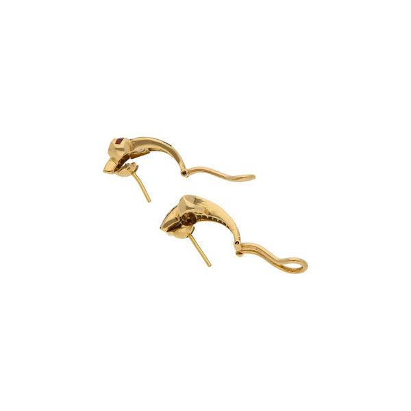 Aretes diseño especial con diamantes y sintéticos en oro amarillo 18 kilates.