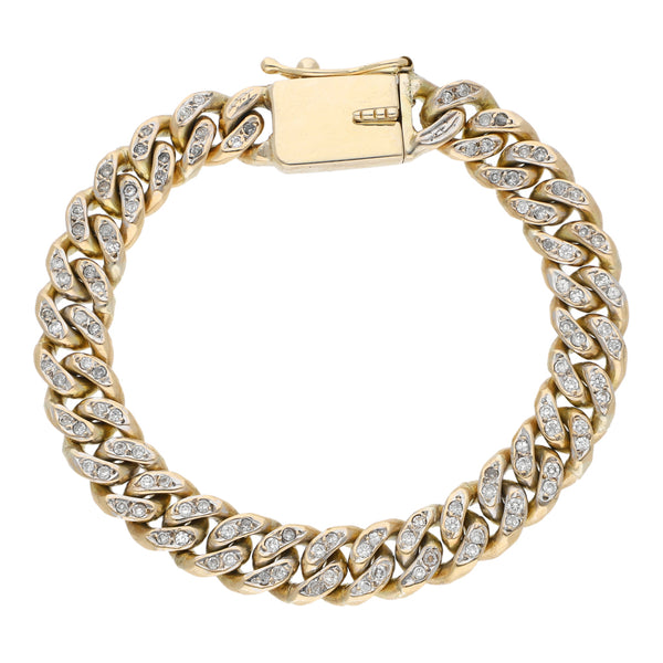 Pulsera eslabón encontrado con diamantes en oro amarillo 14 kilates.