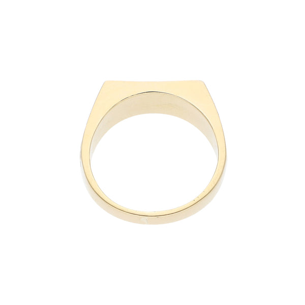 Anillo tipo sello con sintéticos en oro amarillo 14 kilates.