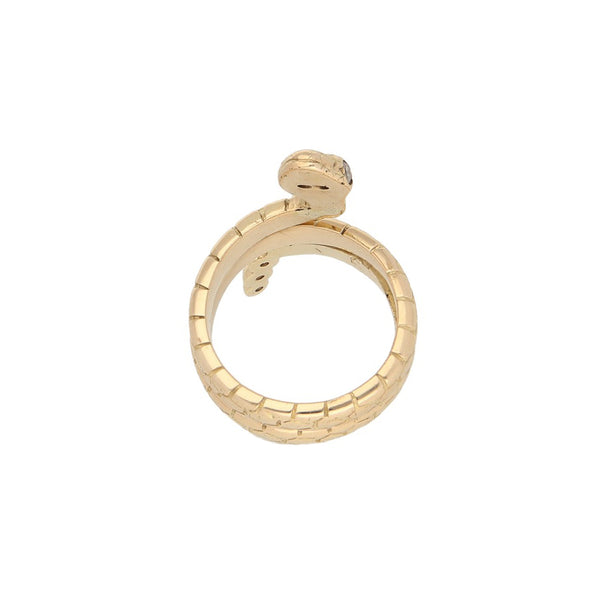 Anillo labrado motivo serpiente con diamantes en oro amarillo 14 kilates.