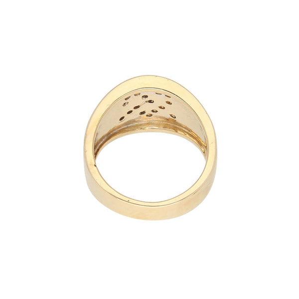 Anillo diseño especial motivo corazón con sintéticos en oro amarillo 14 kilates.