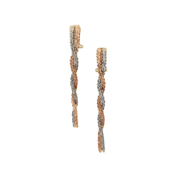 Aretes boleados en oro dos tonos 14 kilates.