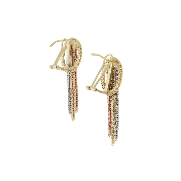 Aretes boleados en oro tres tonos 14 kilates.