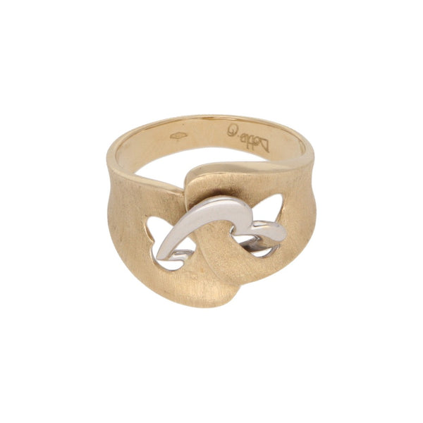Anillo diseño especial con aplicación motivo corazón en oro dos tonos 14 kilates.