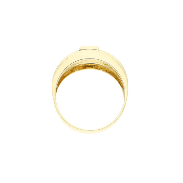 Anillo diseño especial con sintéticos en oro amarillo 14 kilates.