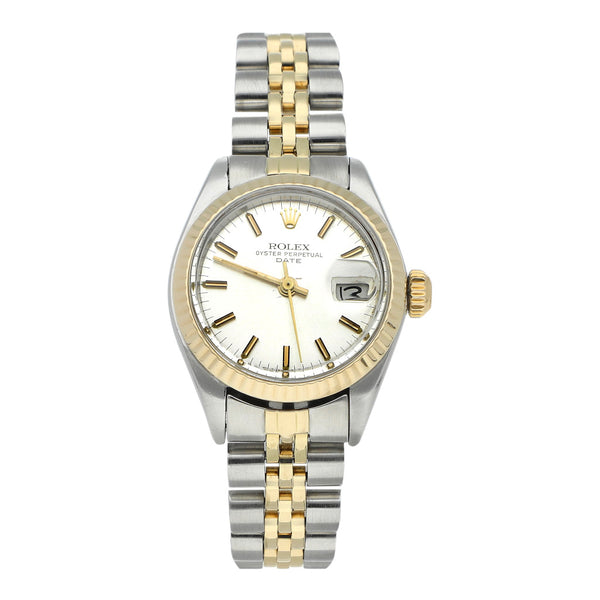 Reloj Rolex para dama modelo Oyster Perpetual Date vistas oro amarillo 18 kilates.