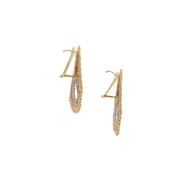 Aretes boleados en oro tres tonos 14 kilates.